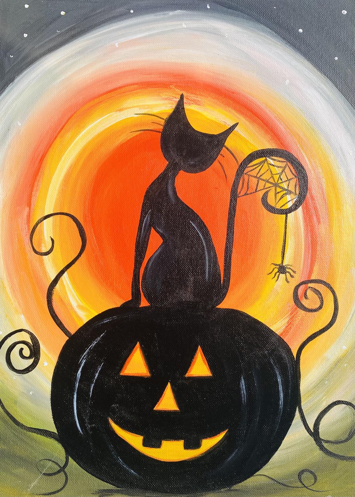 Cat on a Jack O Lantern – Fun Art Paint Parties