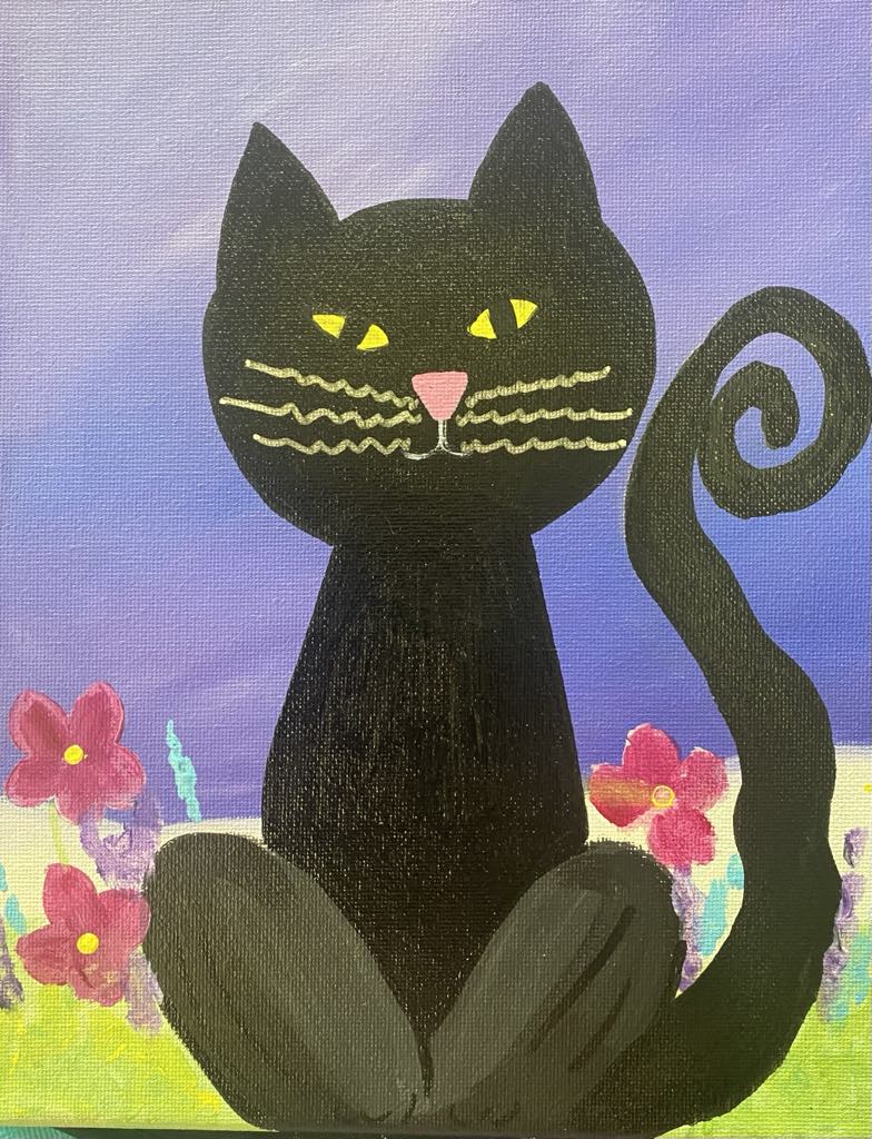 Black Cat in the Flowers