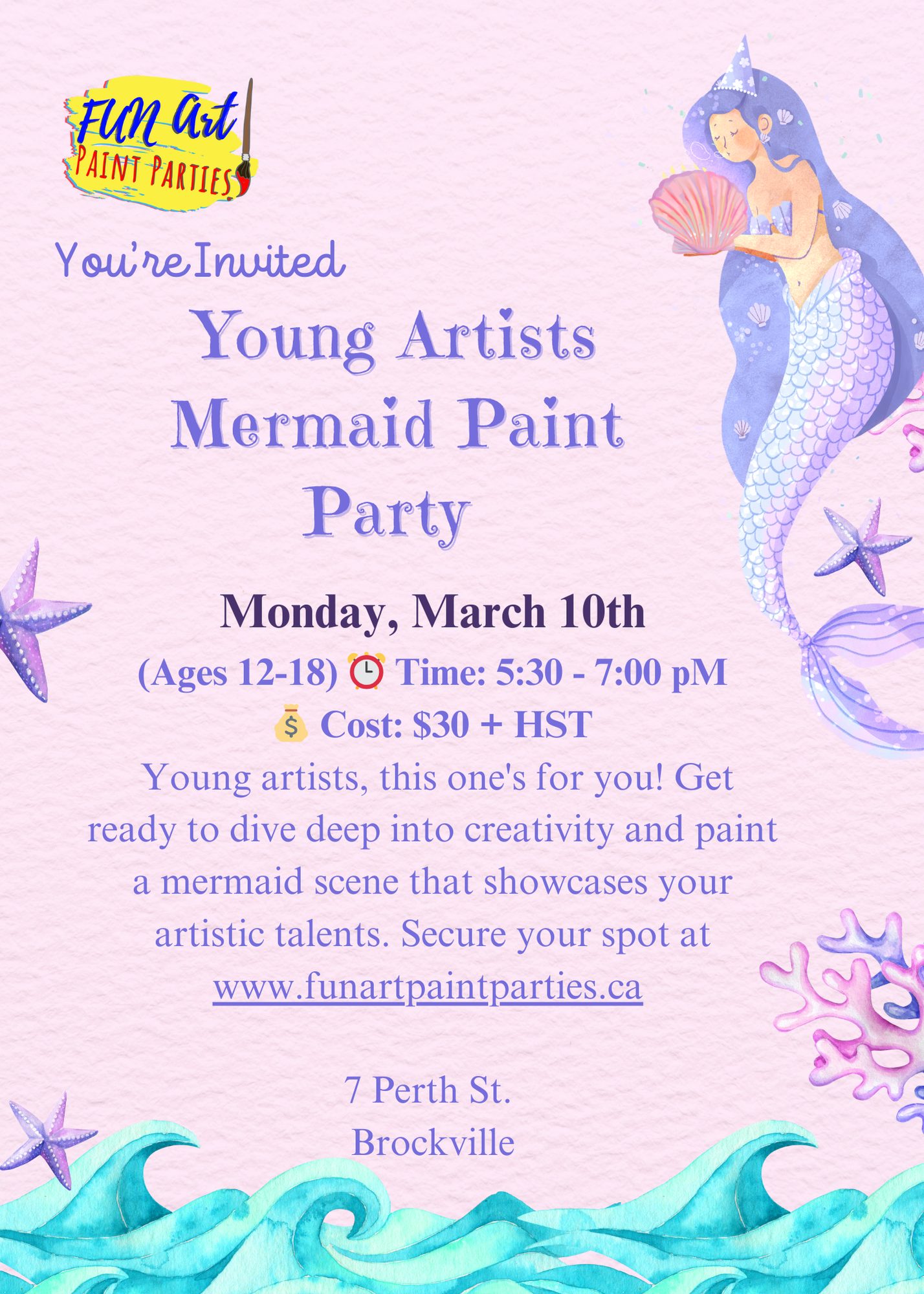 Young Artist Mermaid Paint Party Monday March 10th